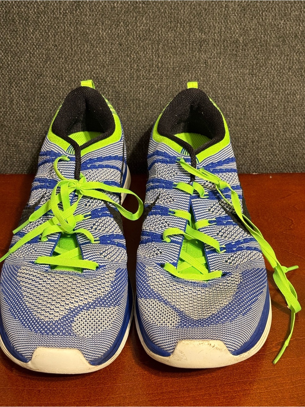 Nike Blue Knit Athletic Sneakers with Neon Green Accents